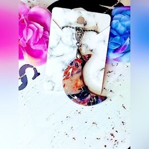 Handmade polymer clay moon pendant with crystal accent